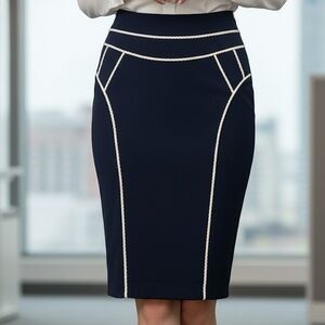 Eva Franco Navy‎ Pencil Skirt with White Accents